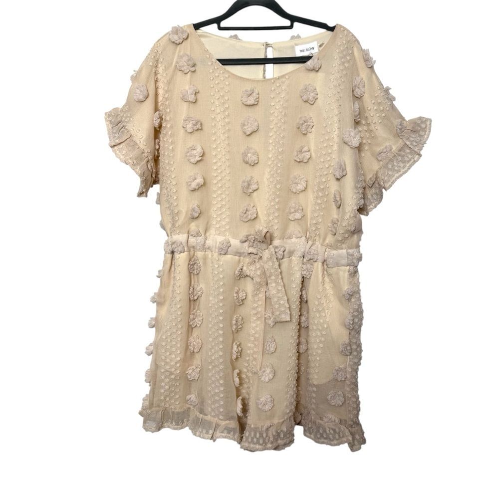 Bluivy Swiss Dot Romper‎ XL Cream Pom Pom Cottagecore Boho NWT